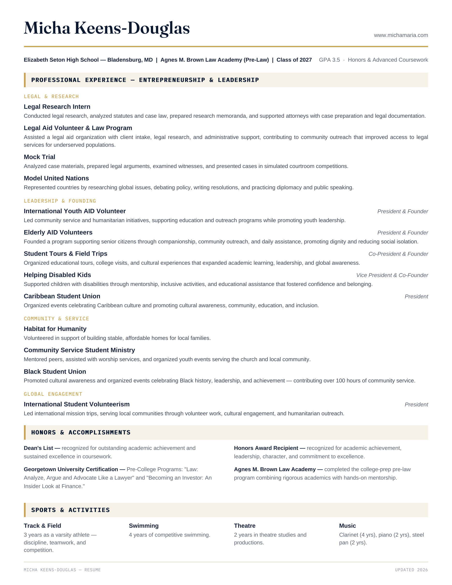 Micha Keens-Douglas Resume